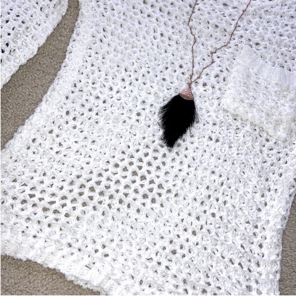 White Open Weave, Bell Sleeve Sweater - Picture 5 of 6